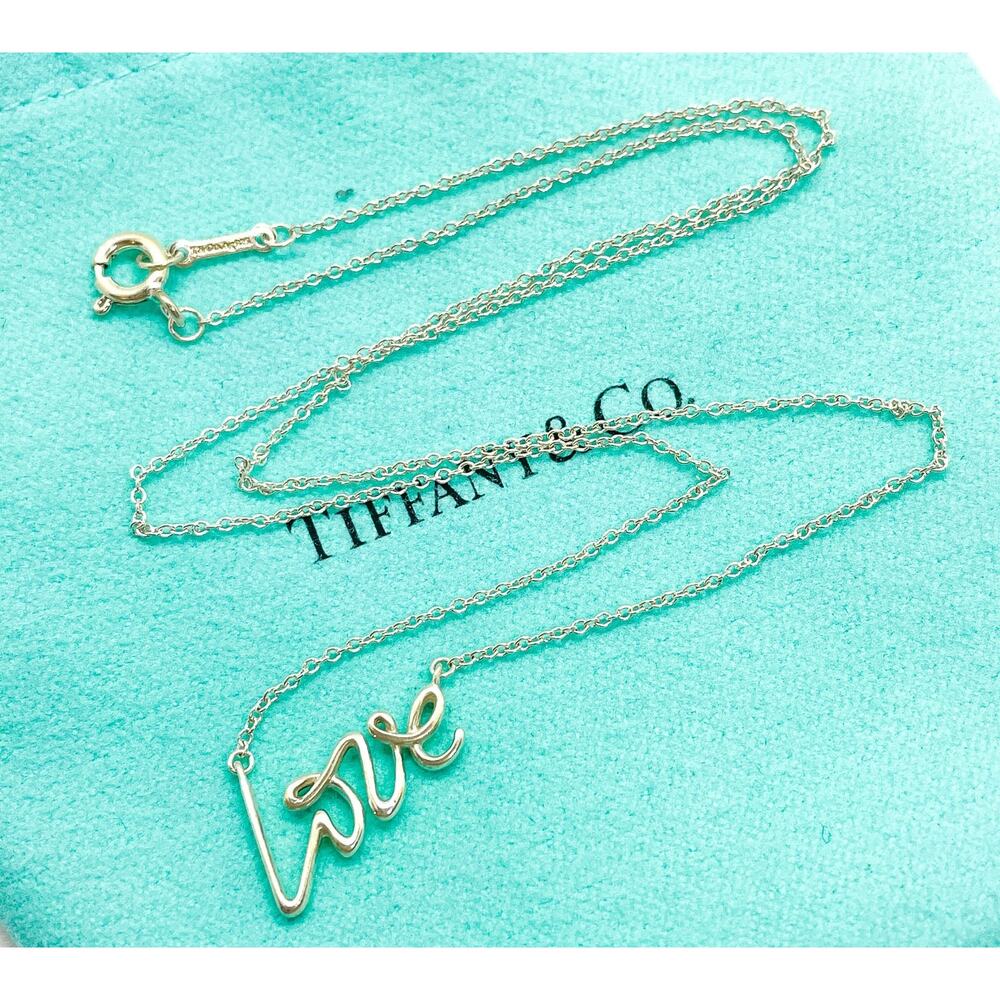 Tiffany & Co Paloma Picasso Graffiti Love Pendant Necklace Sterling Silver 16" - Picture 10 of 10